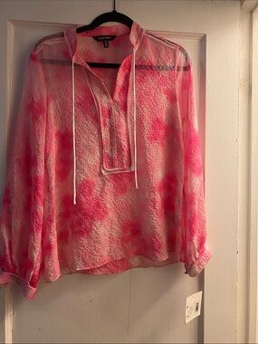 Ellen Tracy Pink Tie-Dye Peasant Top